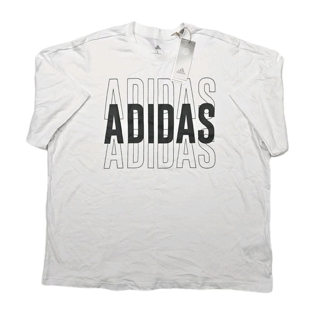 Adidas Graphic Tee Mens Large White Short Sleeve Spell out Loose Fit